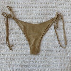 Gold Shimmer Sparkle Side Tie Brazilian Cut Bikini Bottoms Size Medium